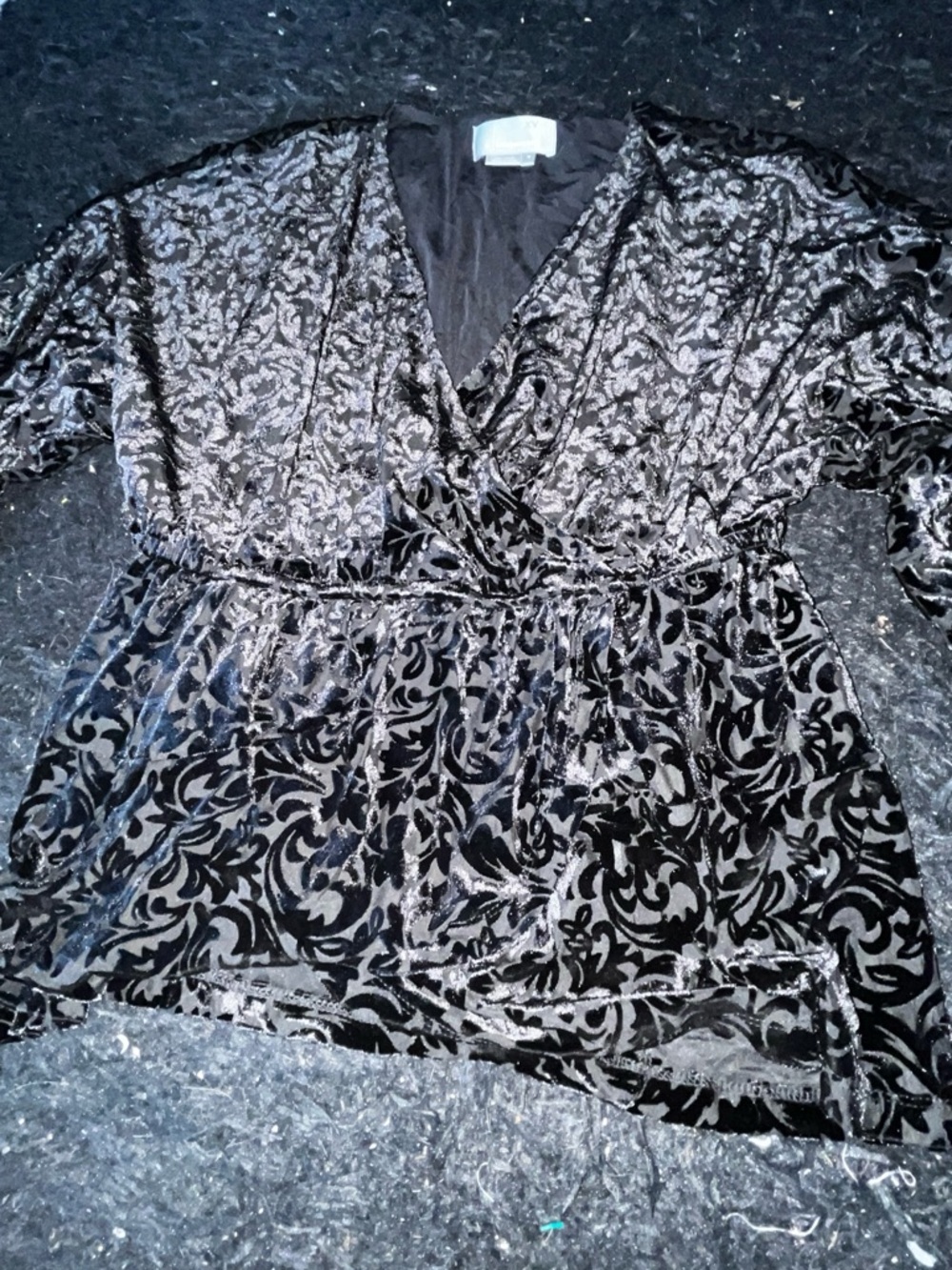 Anthropologie Black Velvet Burnout Wrap Blouse-Suze